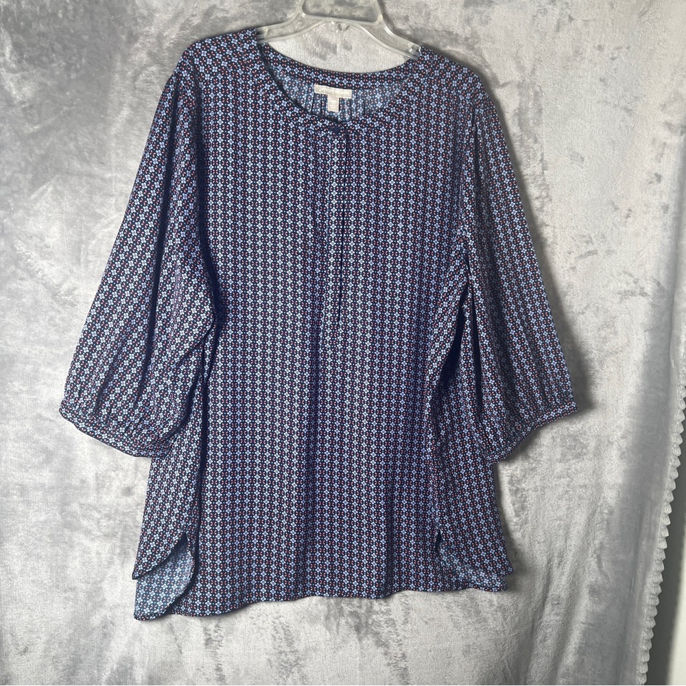Woman Within Navy Patterned Blouse